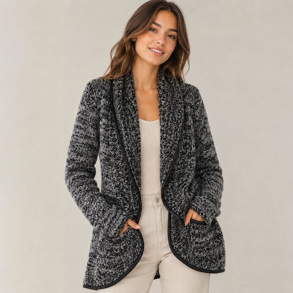 Notations Cardigan Sweater Women’s L Chunky Knit Gray Ruffle Peplum Steampunk